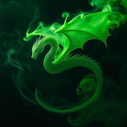 A mystical fume drake emerging from swirling green smoke, its entire form composed of the ethereal smoke itself, giving an impression of transparency and fluidity