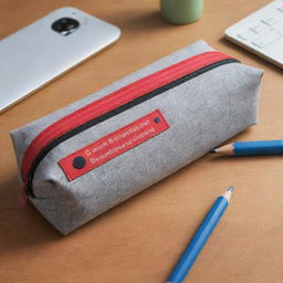 Design a pencil case with a traditional exterior, complete with a simple zipper and fabric finish. Inside, however, reveal innovative technology such as AI assistance, digital display, charging ports, and an automatic pencil sharpener.