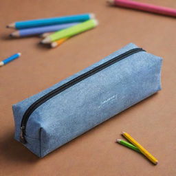 Design a pencil case with a traditional exterior, complete with a simple zipper and fabric finish. Inside, however, reveal innovative technology such as AI assistance, digital display, charging ports, and an automatic pencil sharpener.