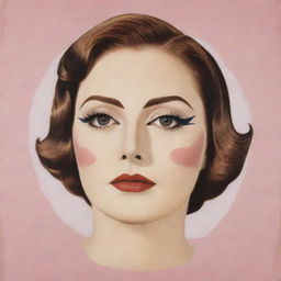 A Korean sheet face mask featuring an Art Deco inspired illustration of 20-30s makeup style, reminiscent of Greta Garbo. Elements include very thin eyebrows, sultry eyes, a faux grain de beauté, and heart-shaped lips painted with vibrant lipstick.