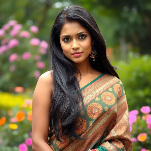 A beautiful and confident Indian woman with an elegant presence, showcasing her natural beauty