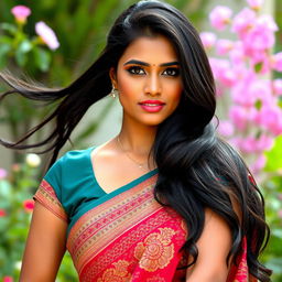 A beautiful and confident Indian woman with an elegant presence, showcasing her natural beauty