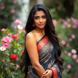 A beautiful and confident Indian woman with an elegant presence, showcasing her natural beauty