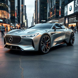 A futuristic car that seamlessly blends the design elements of Mercedes-Benz and BMW