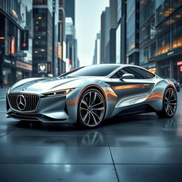 A futuristic car that seamlessly blends the design elements of Mercedes-Benz and BMW