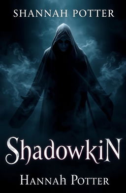 A shadowy and mysterious book cover for a fantasy novel titled 'Shadowkin' by Hannah Potter