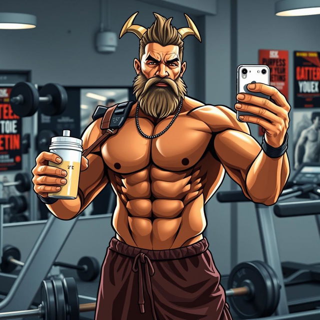 Cronus, the Greek Titan, reimagined as a modern-day fitness influencer