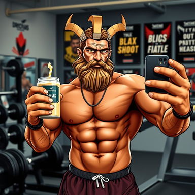 Cronus, the Greek Titan, reimagined as a modern-day fitness influencer