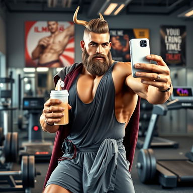 Cronus, the Greek Titan, reimagined as a modern-day fitness influencer