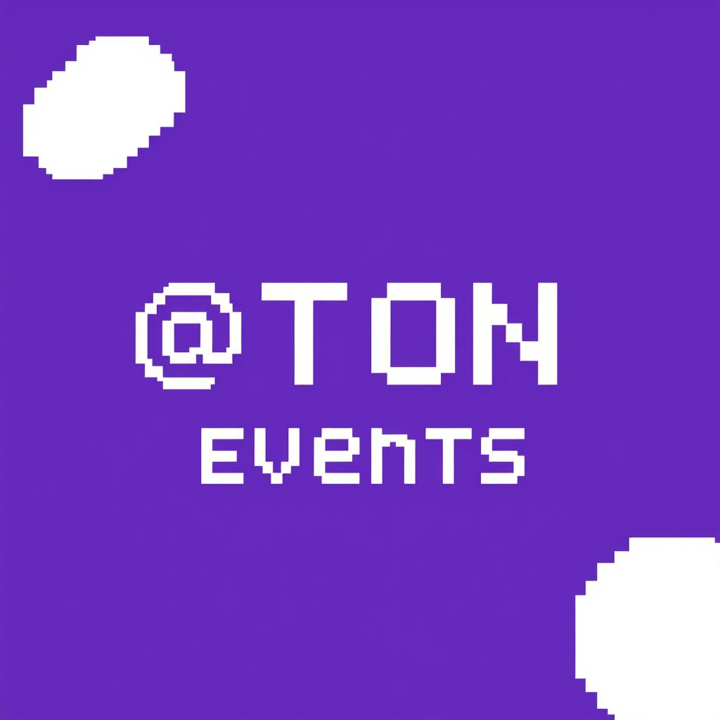 a pixel art image featuring white text reading '@TON EVENTS' centered on a violet background, pixel dimensions 20x32