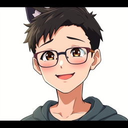 Anime style portrait of a boy with black wolfcut hair, wearing glasses