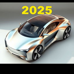 A futuristic car designed for the year 2025, featuring sleek, aerodynamic lines and advanced technology