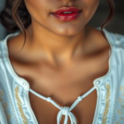 extreme close-up of a beautiful Indian woman, showcasing the chest area