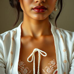 extreme close-up of a beautiful Indian woman, showcasing the chest area