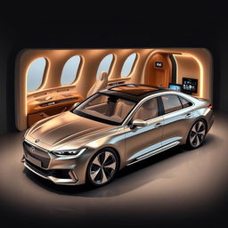 A luxurious business class car designed as a saloon, featuring elegant, smooth lines and an opulent interior