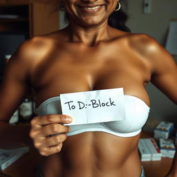An extremely close-up shot of an Indian torso, featuring a white bra, showcasing a prominent chest and cleavage