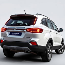 A facelifted Tata SUV captured in a rear 3/4 view, showcasing its robust and contemporary design enhancements