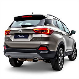 A facelifted Tata SUV captured in a rear 3/4 view, showcasing its robust and contemporary design enhancements