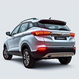 A facelifted Tata SUV captured in a rear 3/4 view, showcasing its robust and contemporary design enhancements