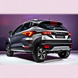 A facelifted Tata 4x4 SUV depicted in a rear 3/4 view, set against a realistic presentation background that highlights its enhanced features