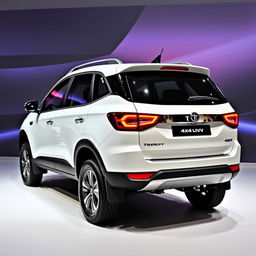 A facelifted Tata 4x4 SUV depicted in a rear 3/4 view, set against a realistic presentation background that highlights its enhanced features