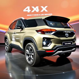 A facelifted Tata 4x4 SUV depicted on a realistic presentation background, showcasing its newly enhanced design features