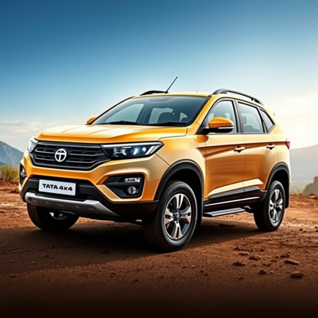 A facelifted Tata 4x4 SUV prominently displayed on a realistic background that highlights its advanced design features