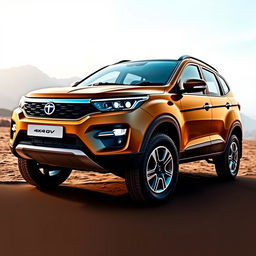 A facelifted Tata 4x4 SUV prominently displayed on a realistic background that highlights its advanced design features