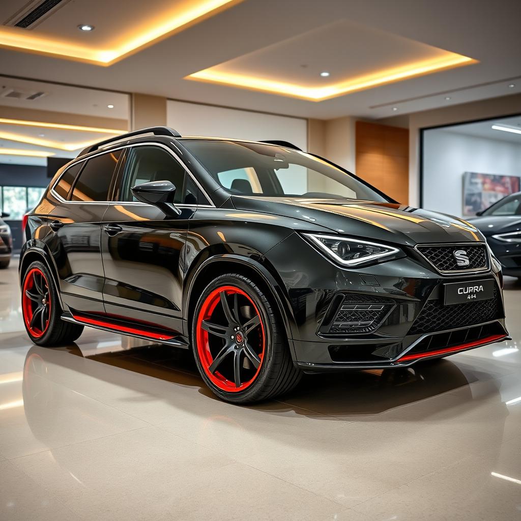 A facelifted and modified Seat Cupra 4x4 SUV showcased in a luxurious car saloon setting