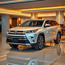 A facelifted Toyota SUV showcased in an elegant car saloon, emphasizing its sophisticated and refined design