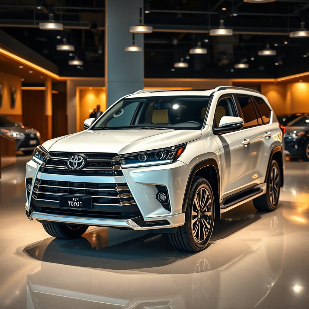 A facelifted Toyota SUV showcased in an elegant car saloon, emphasizing its sophisticated and refined design