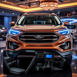 A facelifted Ford SUV displayed in an exquisite car saloon, highlighting its modern and sleek design updates