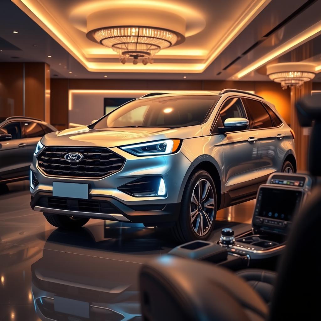 A facelifted Ford SUV displayed in an exquisite car saloon, highlighting its modern and sleek design updates