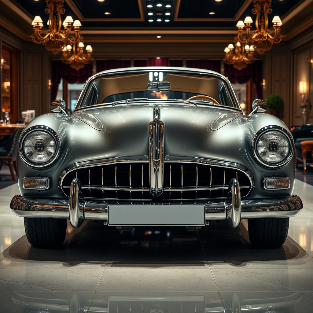 A beautifully facelifted classic car displayed in a prestigious car saloon