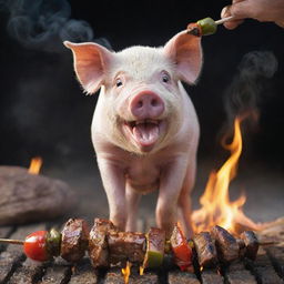 The peak of fury: a pig, so enraged that it's on the verge of spontaneously transforming into a skewer of sizzling, marinated shashlik, still ferociously gnawing on a vibrant smartphone.