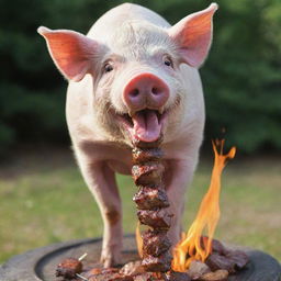 The peak of fury: a pig, so enraged that it's on the verge of spontaneously transforming into a skewer of sizzling, marinated shashlik, still ferociously gnawing on a vibrant smartphone.