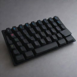 A sleek mechanical keyboard with multicolored LED lights, black keys, and a brushed metal frame. Letters are etched in a modern, minimalist font.