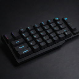 A sleek mechanical keyboard with multicolored LED lights, black keys, and a brushed metal frame. Letters are etched in a modern, minimalist font.