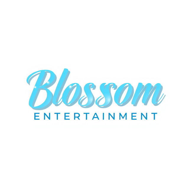 A modern and elegant logo for a Kpop group featuring large, stylish light blue lettering that reads 'Blossom Entertainment'