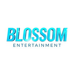 A modern and elegant logo for a Kpop group featuring large, stylish light blue lettering that reads 'Blossom Entertainment'