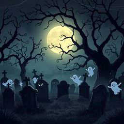 A dark and eerie animated cemetery with a Disney-like artistic style