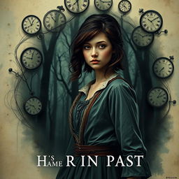 A captivating novel cover featuring a young woman with a pensive expression, dressed in vintage clothing