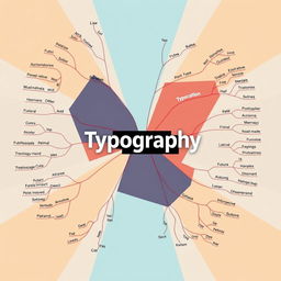 A modern and visually striking mind map showcasing typography with a focus on cool and stylish font selections