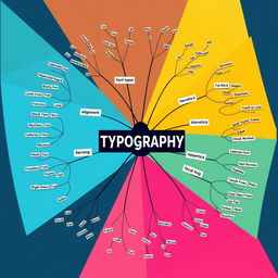 A modern and visually striking mind map showcasing typography with a focus on cool and stylish font selections