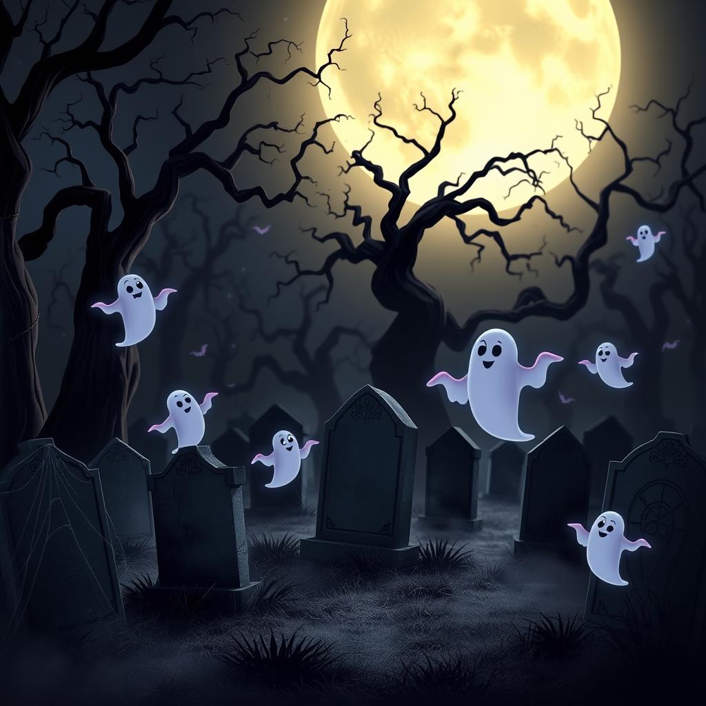 A dark and eerie animated cemetery with a Disney-like artistic style