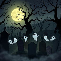 A dark and eerie animated cemetery with a Disney-like artistic style