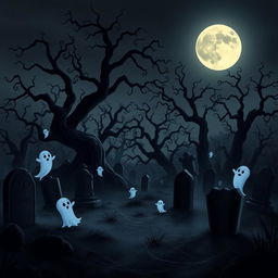 A dark and eerie animated cemetery with a Disney-like artistic style