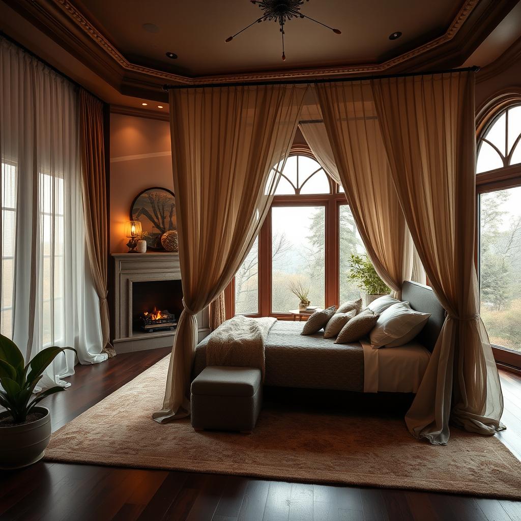 An elegant and tranquil bedroom oasis designed to evoke peace and relaxation