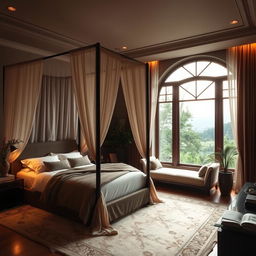 An elegant and tranquil bedroom oasis designed to evoke peace and relaxation