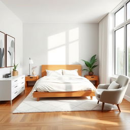 A beautifully designed modern bedroom interior with a minimalist aesthetic